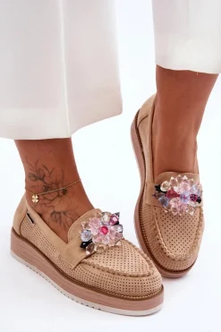 Damskie Mokasyny Na Platformie Z Kamieniami Beżowe Elonore