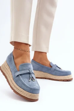 Damskie Mokasyny Na Plecionej Podeszwie Niebieskie Torresia