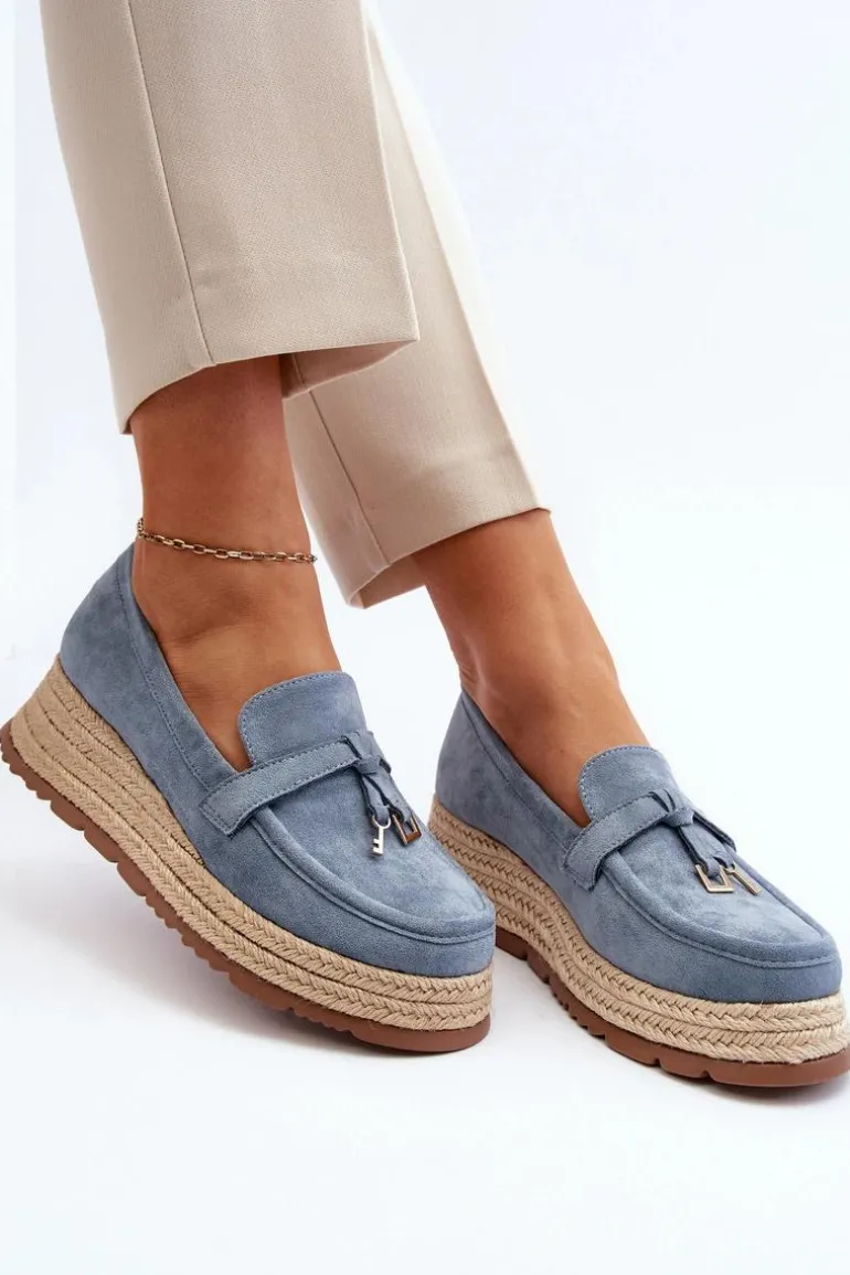 Damskie Mokasyny Na Plecionej Podeszwie Niebieskie Torresia