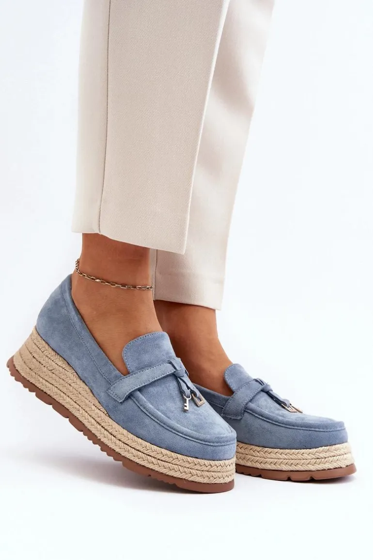 Damskie Mokasyny Na Plecionej Podeszwie Niebieskie Torresia
