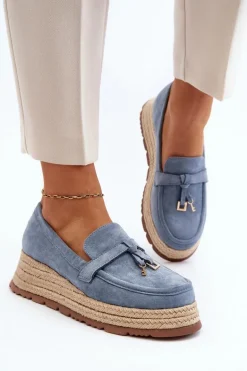 Damskie Mokasyny Na Plecionej Podeszwie Niebieskie Torresia
