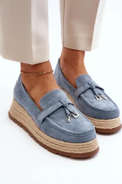 Damskie Mokasyny Na Plecionej Podeszwie Niebieskie Torresia