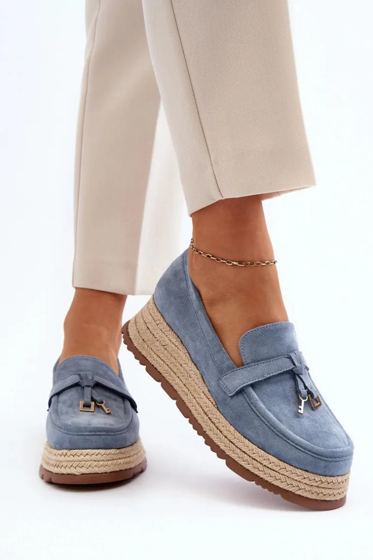 Damskie Mokasyny Na Plecionej Podeszwie Niebieskie Torresia