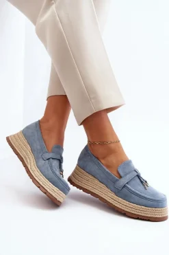 Damskie Mokasyny Na Plecionej Podeszwie Niebieskie Torresia