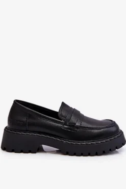 Damskie Mokasyny Półbuty Skórzane Big Star LL274458 Czarne