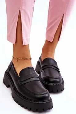 Damskie Mokasyny Półbuty Skórzane Big Star LL274458 Czarne