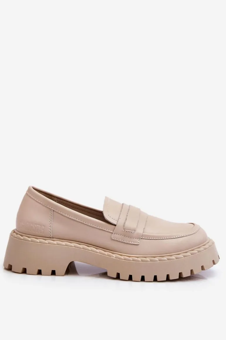 Damskie Mokasyny Półbuty Skórzane Big Star LL274457 Beżowe