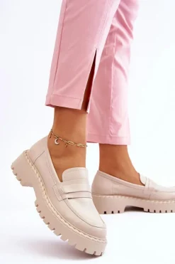 Damskie Mokasyny Półbuty Skórzane Big Star LL274457 Beżowe