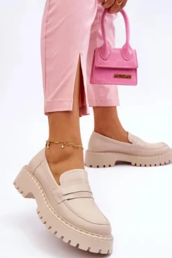 Damskie Mokasyny Półbuty Skórzane Big Star LL274457 Beżowe