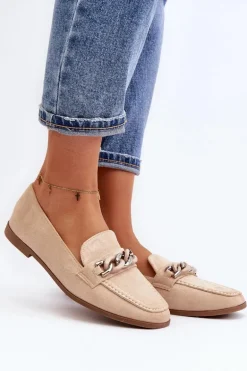 Damskie Mokasyny Z Łańcuchem Beżowe Ambrise