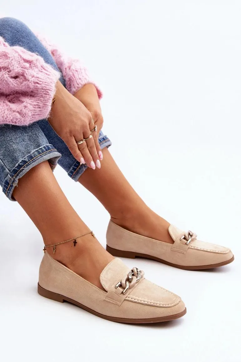 Damskie Mokasyny Z Łańcuchem Beżowe Ambrise