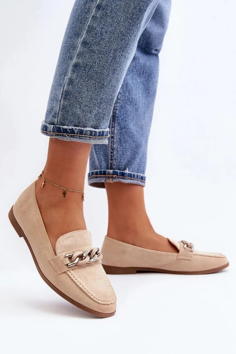 Damskie Mokasyny Z Łańcuchem Beżowe Ambrise