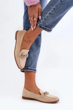 Damskie Mokasyny Z Łańcuchem Beżowe Ambrise