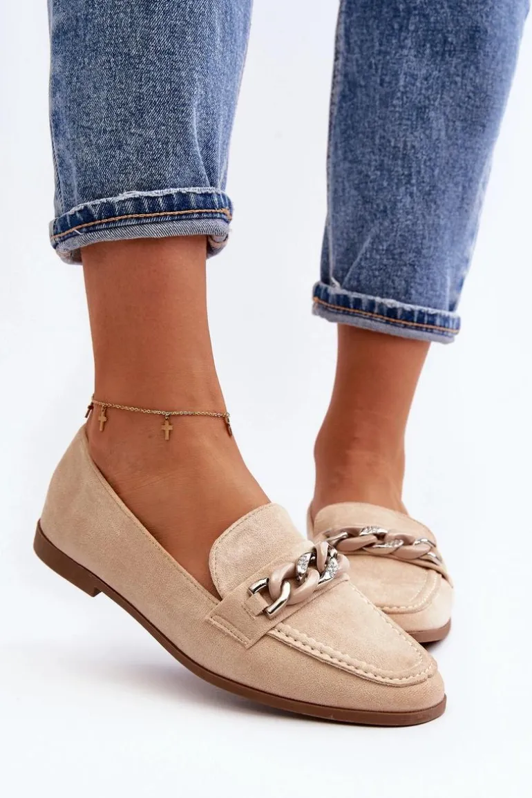 Damskie Mokasyny Z Łańcuchem Beżowe Ambrise
