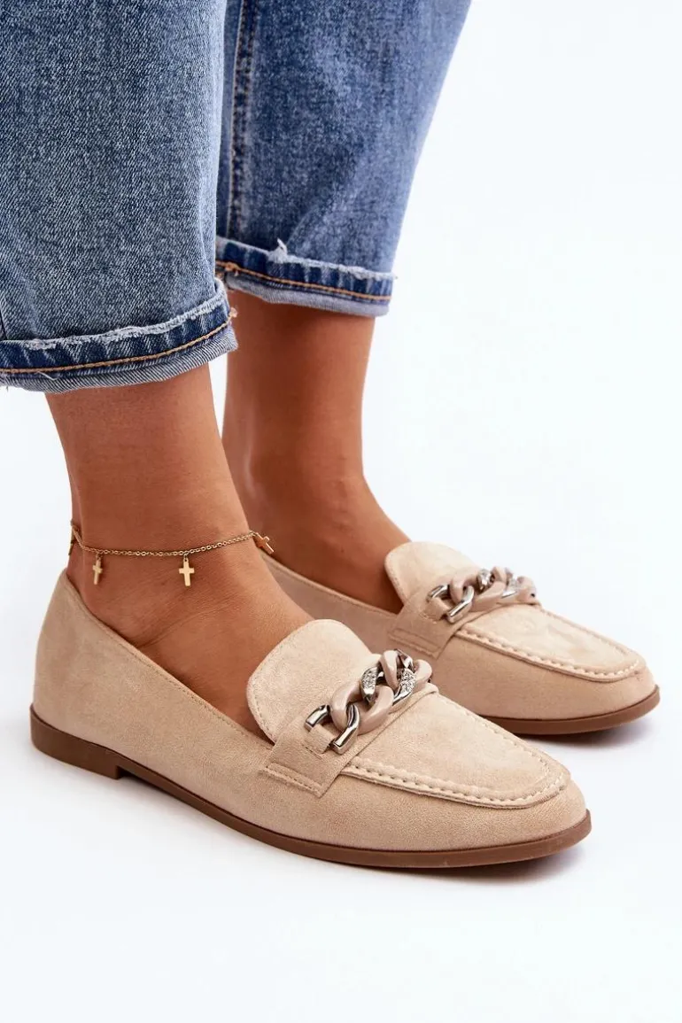 Damskie Mokasyny Z Łańcuchem Beżowe Ambrise
