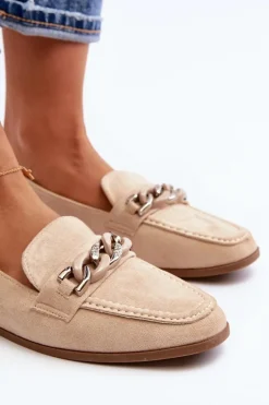 Damskie Mokasyny Z Łańcuchem Beżowe Ambrise