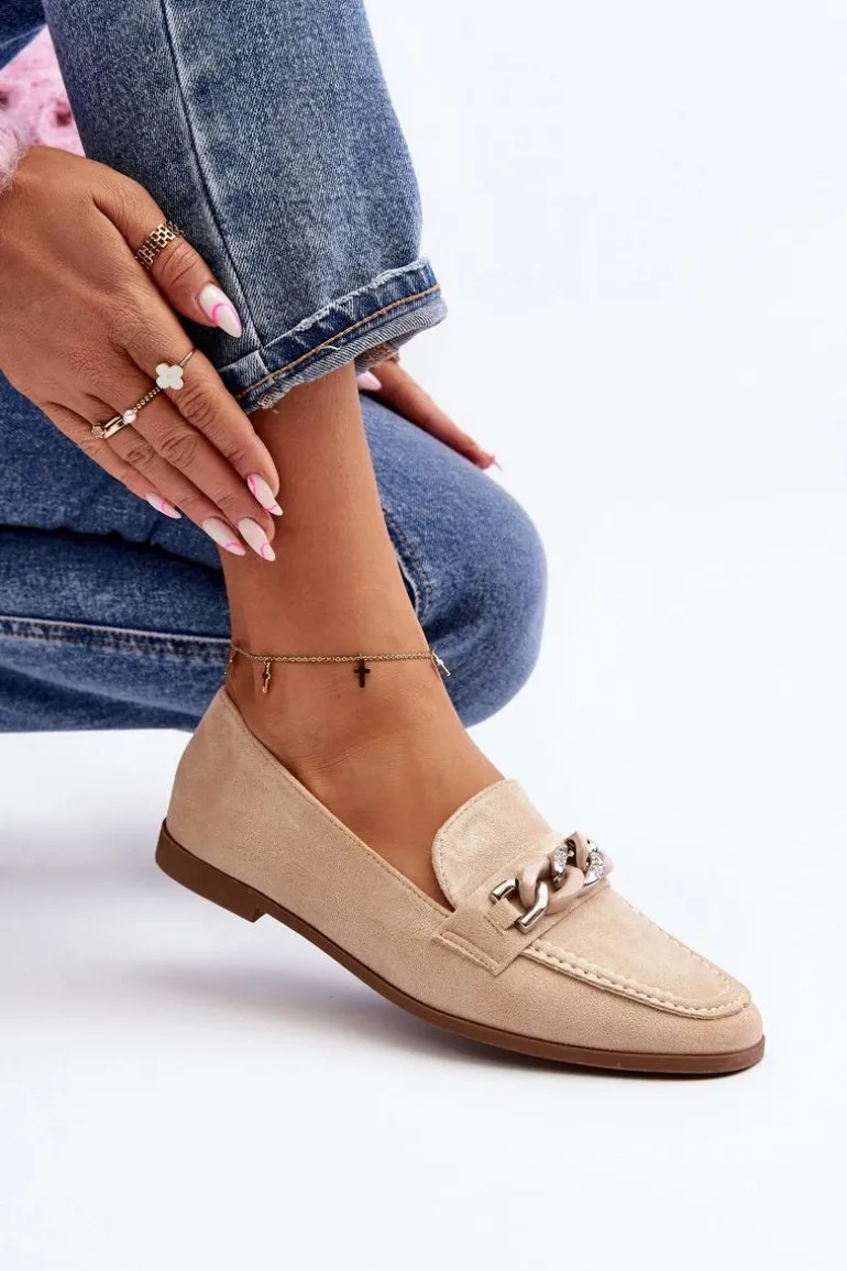 Damskie Mokasyny Z Łańcuchem Beżowe Ambrise