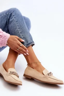 Damskie Mokasyny Z Łańcuchem Beżowe Ambrise