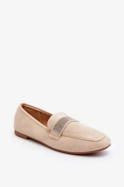 Damskie Mokasyny Z Cyrkoniami Beżowe Ralrika