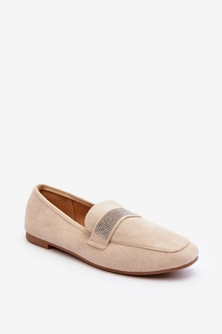 Damskie Mokasyny Z Cyrkoniami Beżowe Ralrika