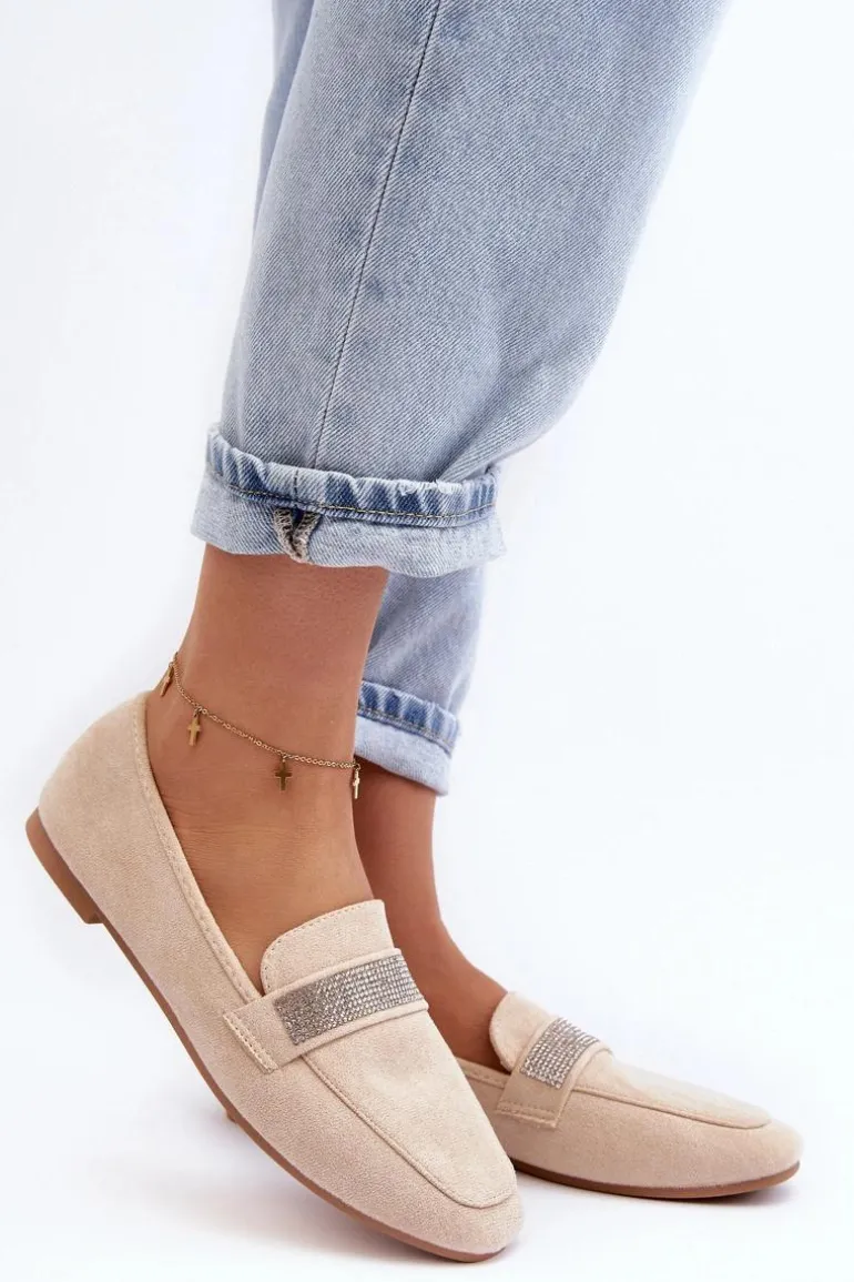 Damskie Mokasyny Z Cyrkoniami Beżowe Ralrika