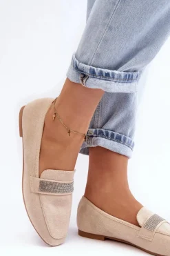 Damskie Mokasyny Z Cyrkoniami Beżowe Ralrika