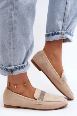 Damskie Mokasyny Z Cyrkoniami Beżowe Ralrika