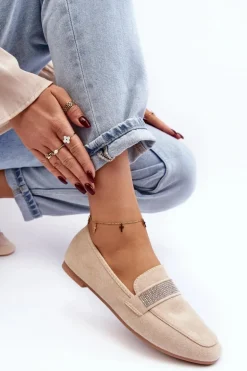 Damskie Mokasyny Z Cyrkoniami Beżowe Ralrika