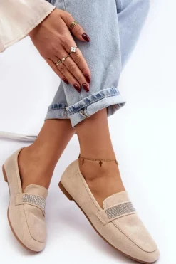 Damskie Mokasyny Z Cyrkoniami Beżowe Ralrika