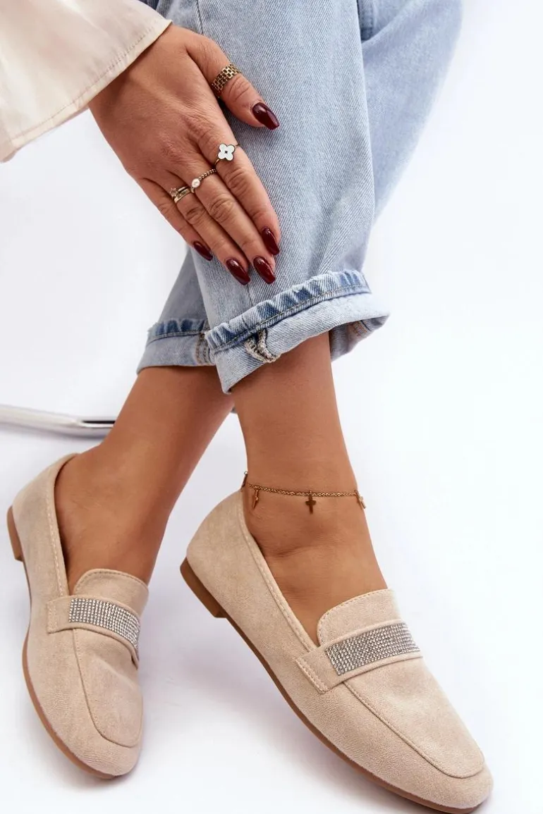 Damskie Mokasyny Z Cyrkoniami Beżowe Ralrika