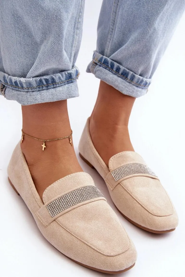 Damskie Mokasyny Z Cyrkoniami Beżowe Ralrika