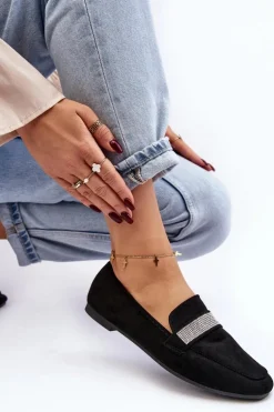 Damskie Mokasyny Z Cyrkoniami Czarne Ralrika