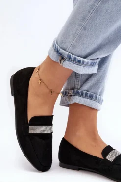 Damskie Mokasyny Z Cyrkoniami Czarne Ralrika