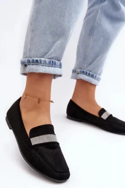 Damskie Mokasyny Z Cyrkoniami Czarne Ralrika