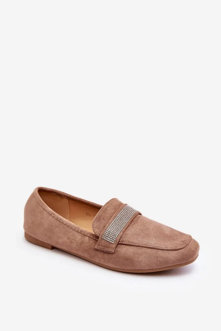 Damskie Mokasyny Z Cyrkoniami Jasnobrązowe Ralrika