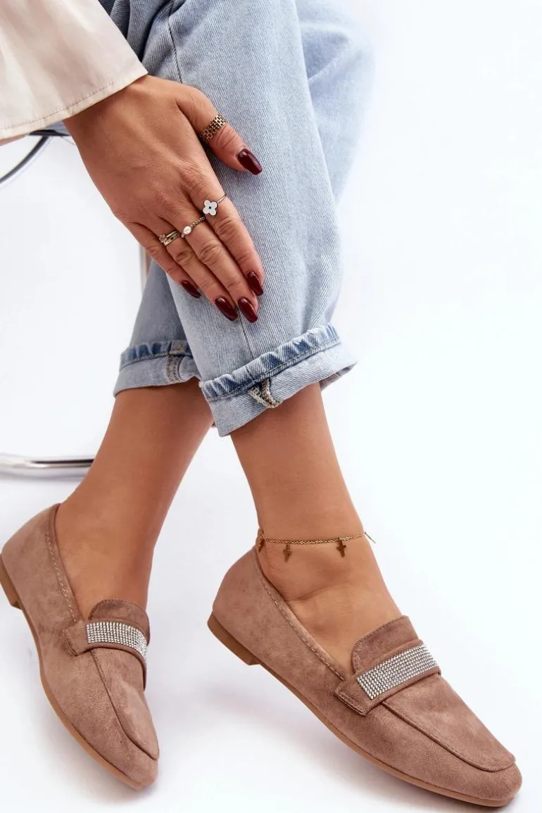 Damskie Mokasyny Z Cyrkoniami Jasnobrązowe Ralrika