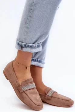 Damskie Mokasyny Z Cyrkoniami Jasnobrązowe Ralrika