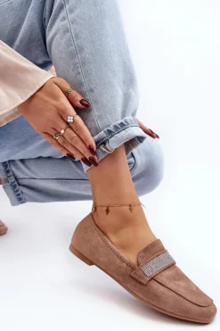 Damskie Mokasyny Z Cyrkoniami Jasnobrązowe Ralrika