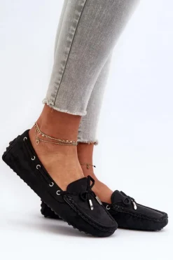 Damskie Mokasyny Z Eko Zamszu Czarne Anemilda