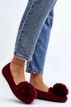 Damskie Mokasyny Z Futerkiem Bordowe Novas