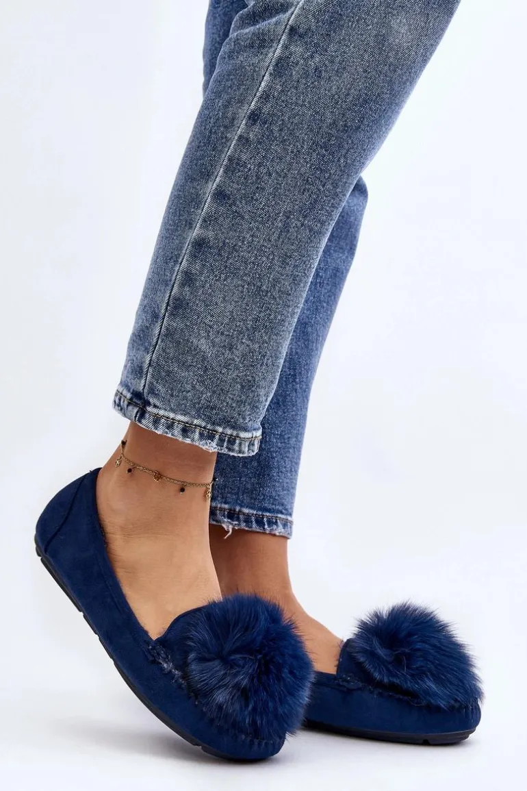 Damskie Mokasyny Z Futerkiem Niebieskie Novas