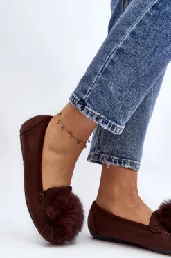 Damskie Mokasyny Z Futerkiem Brązowe Novas