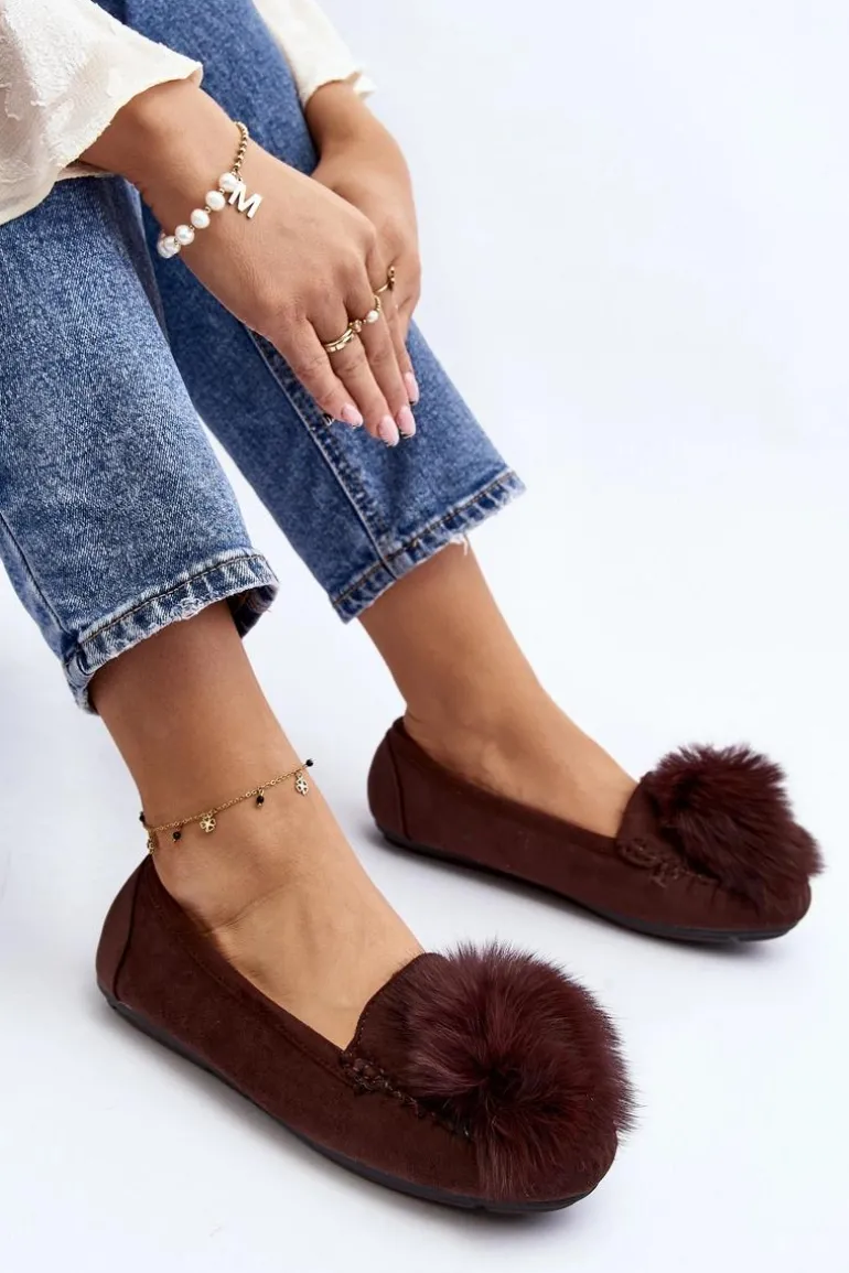 Damskie Mokasyny Z Futerkiem Brązowe Novas