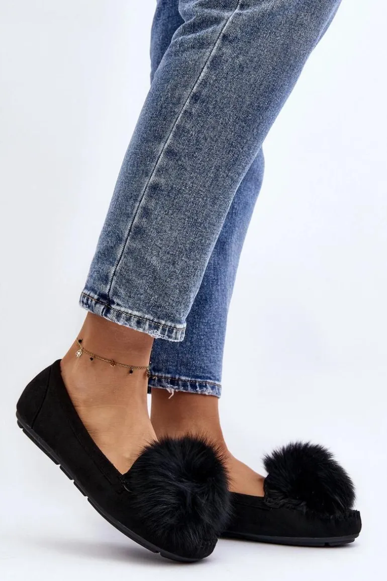 Damskie Mokasyny Z Futerkiem Czarne Novas