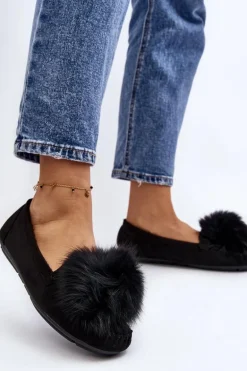 Damskie Mokasyny Z Futerkiem Czarne Novas