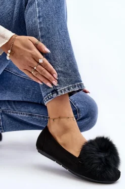 Damskie Mokasyny Z Futerkiem Czarne Novas