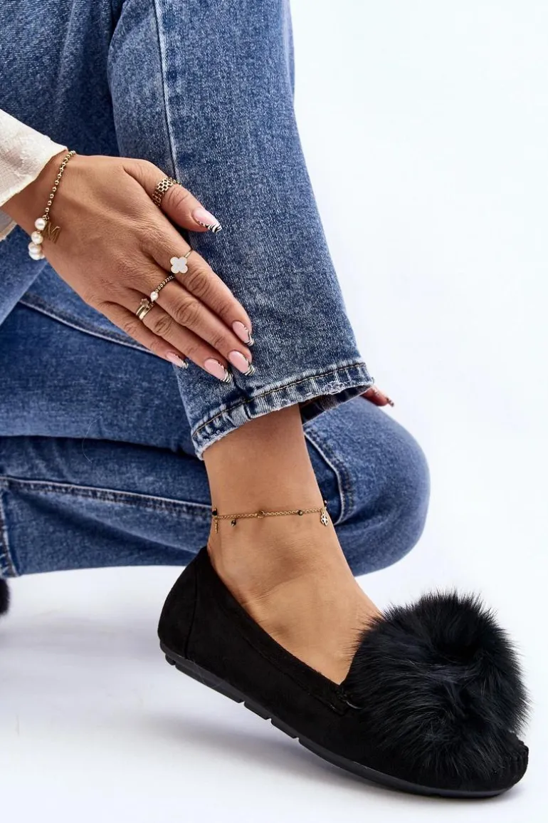 Damskie Mokasyny Z Futerkiem Czarne Novas