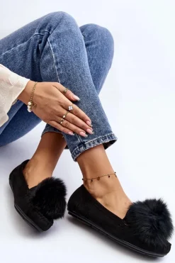 Damskie Mokasyny Z Futerkiem Czarne Novas