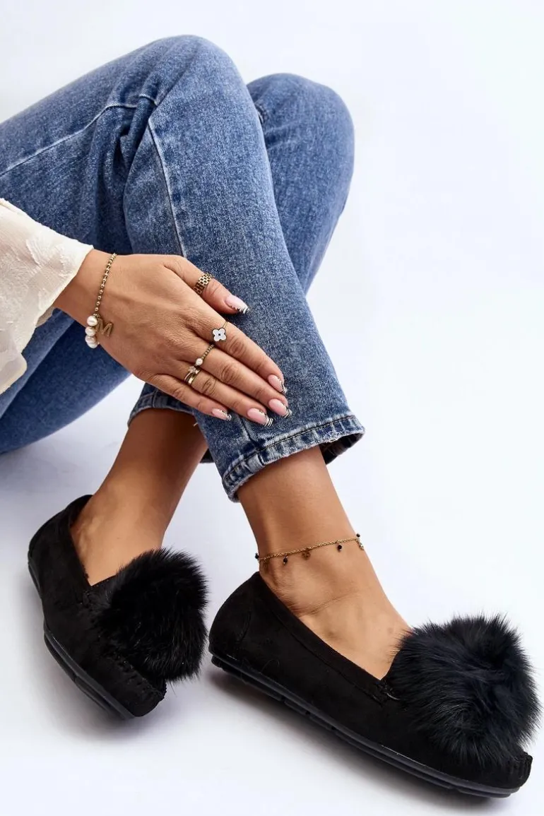 Damskie Mokasyny Z Futerkiem Czarne Novas