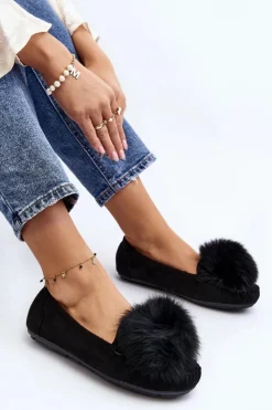 Damskie Mokasyny Z Futerkiem Czarne Novas